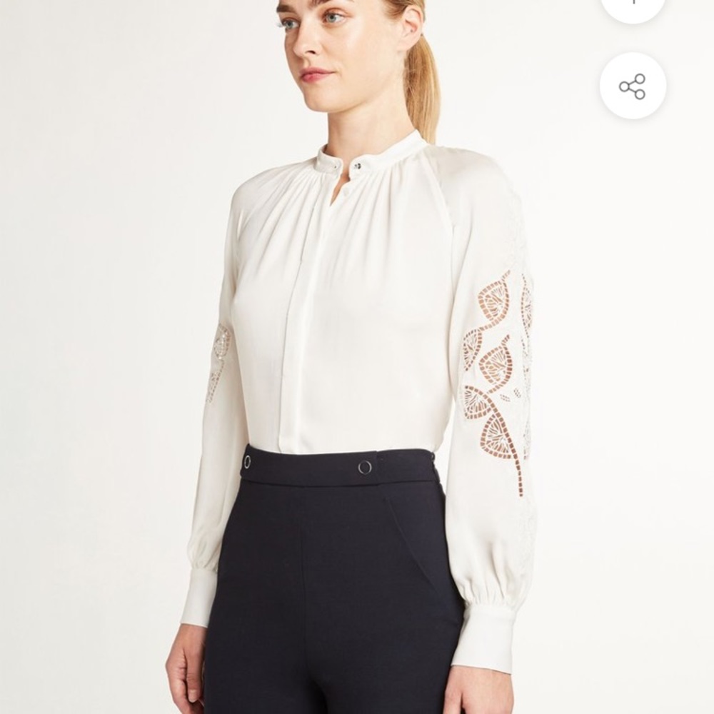ELIE TAHARI Slate Eyelet Sleeve Silk Shirt